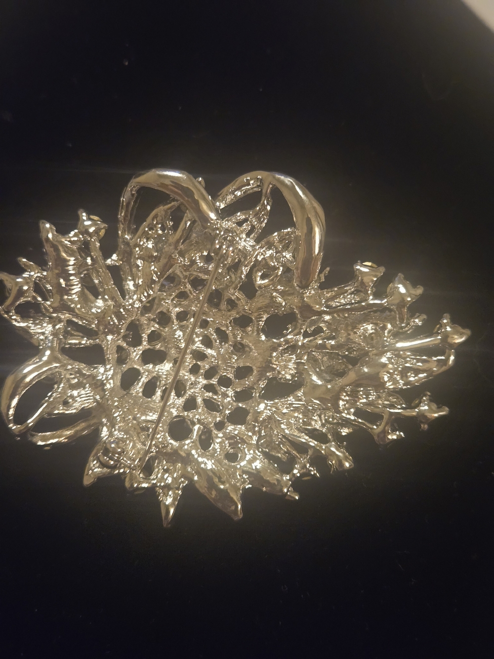 Silver-Tone Clear Crystal Floral Brooch Pin - Picture 5 of 7